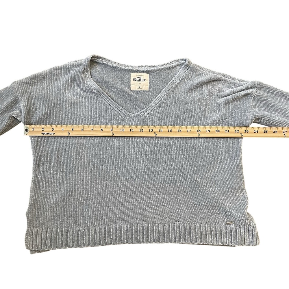 Y2K Hollister Women's Small Surf Rib Gray V Neck Sweater Comfy Boho Fit Oversize - Picture 5 of 8